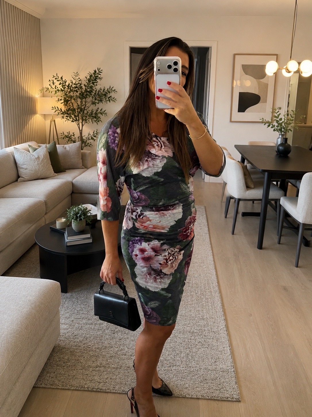 Phase Eight Floral Print Fitted Dress Size 14
