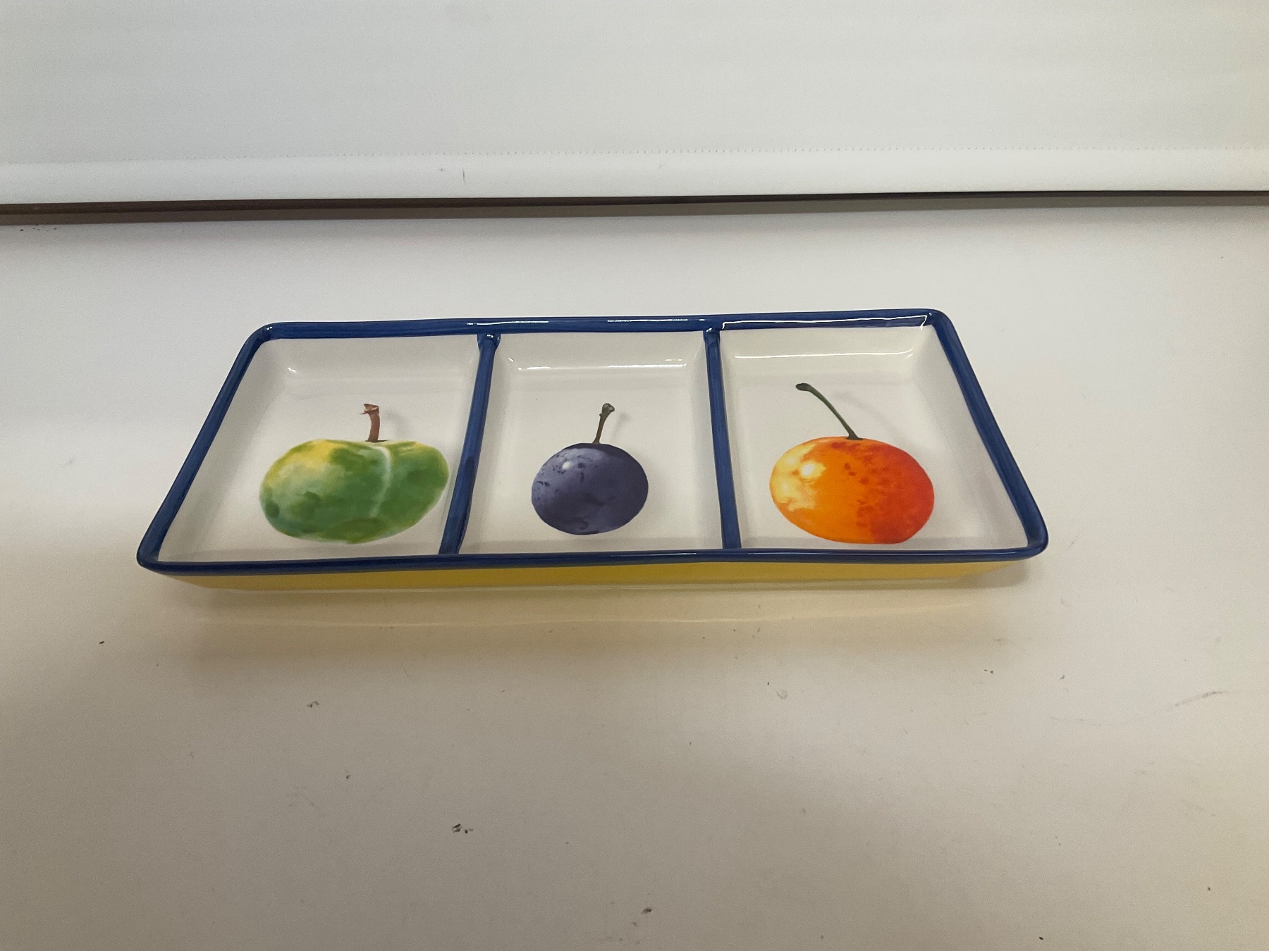 Three segment glazed ceramic serving dish - see photos for measurements