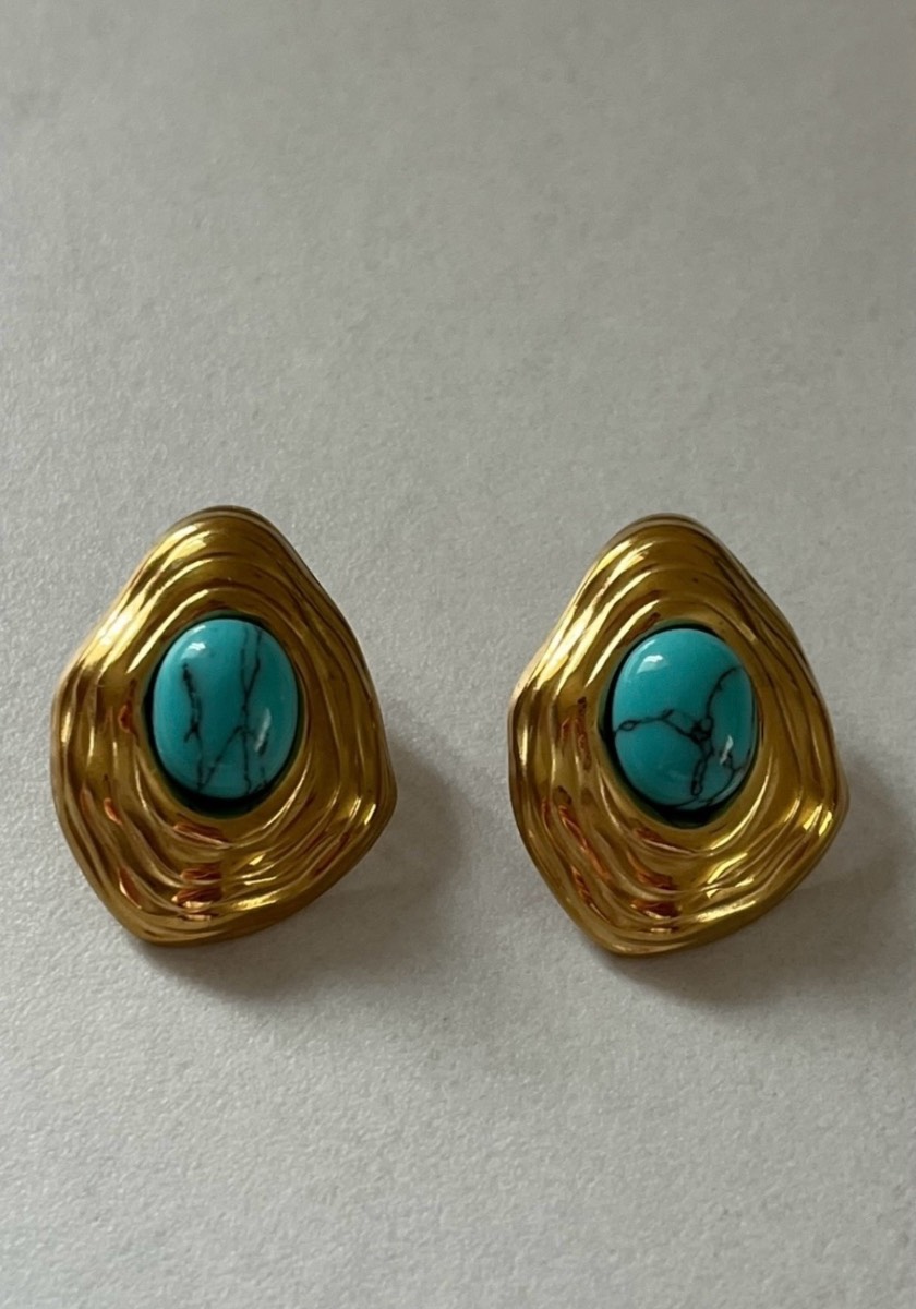 18k Gold Plated Stainless Steel Women’s Turquoise Stud Earrings Waterproof New