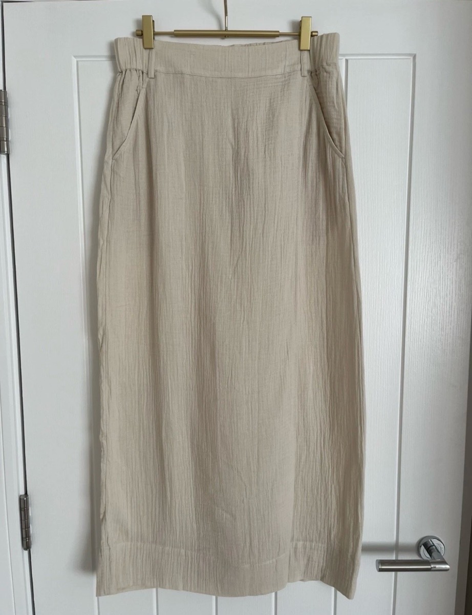 The White Company White Label Women’s 100% Organic Cotton Cream Slip On Skirt Size 10 New