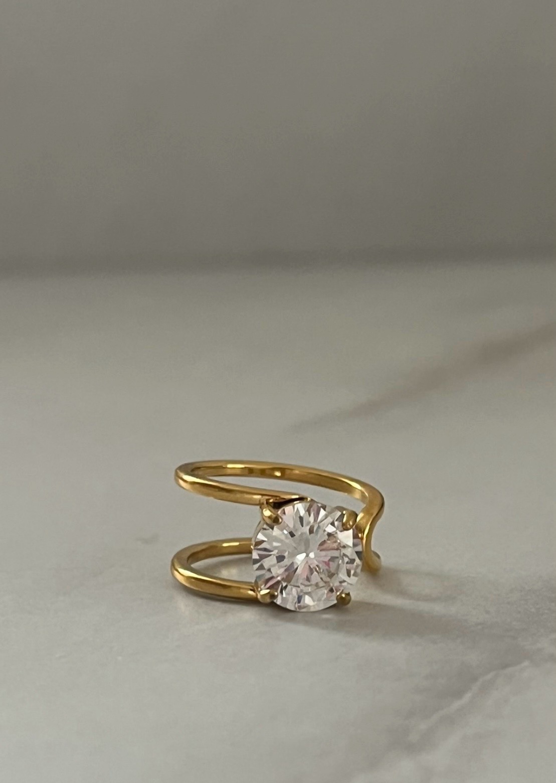 18k Gold Plated Stainless Steel Vintage Style Oval Cubic Zirconia Waterproof Ring Size 7 Medium New