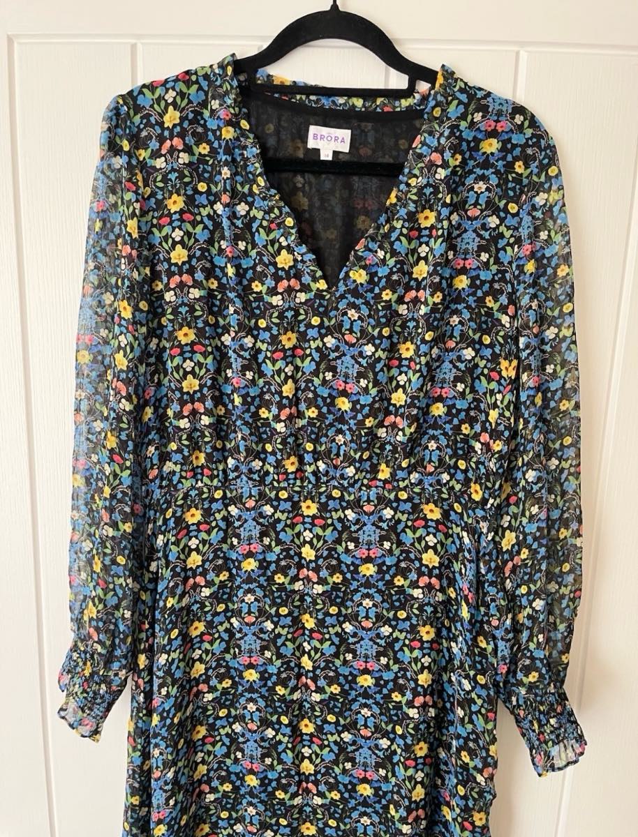 Brora Women's Floral Dress Size 14 Multicolored Midi Kind Sleeve Silk Blend