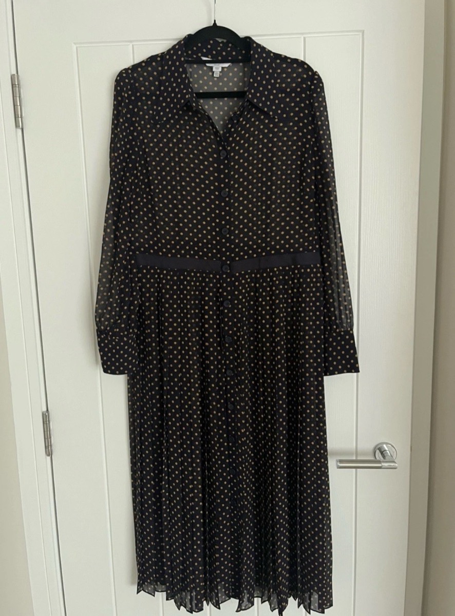 LK Bennett Navy Polka Dot Midi Dress - As Good As New