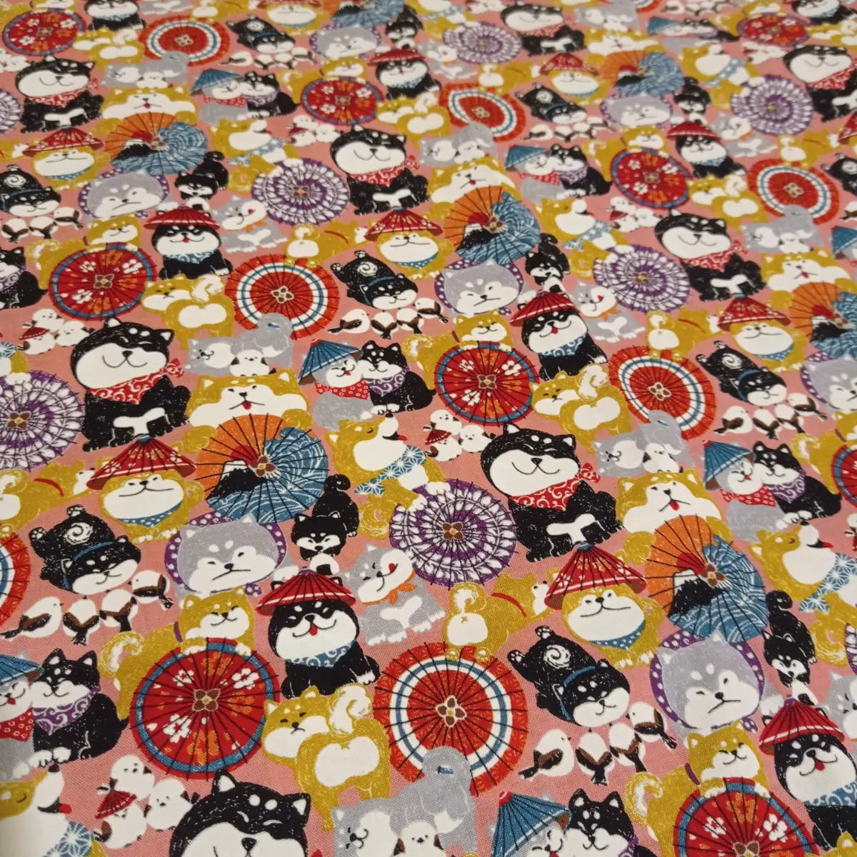 pink Dogs Pattern Fabric
