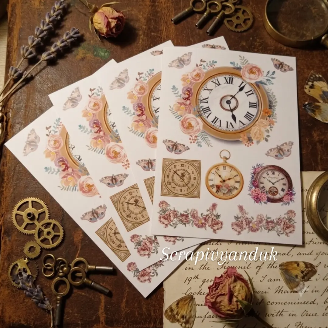 Vintage Clocks Scrapbook Stickers