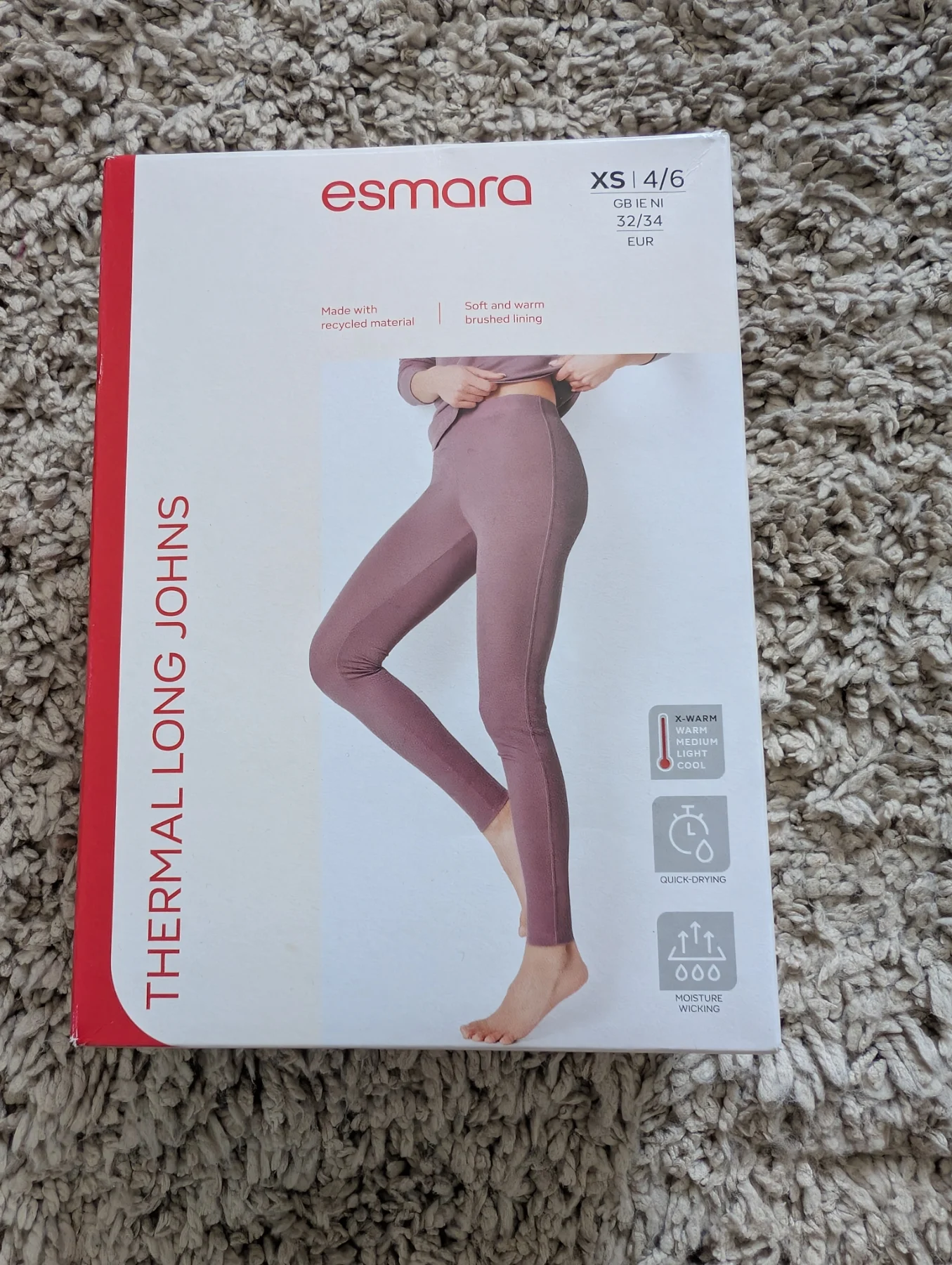 Esmara Thermal Long Johns – Dusty Pink • Size XS (UK 4/6)