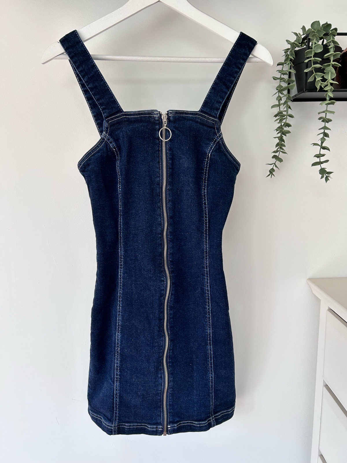 Topshop Dark blue zip front denim dress size 8