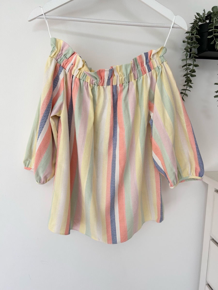 F&F pastel candy striped off shoulder 3/4 sleeve top size 8