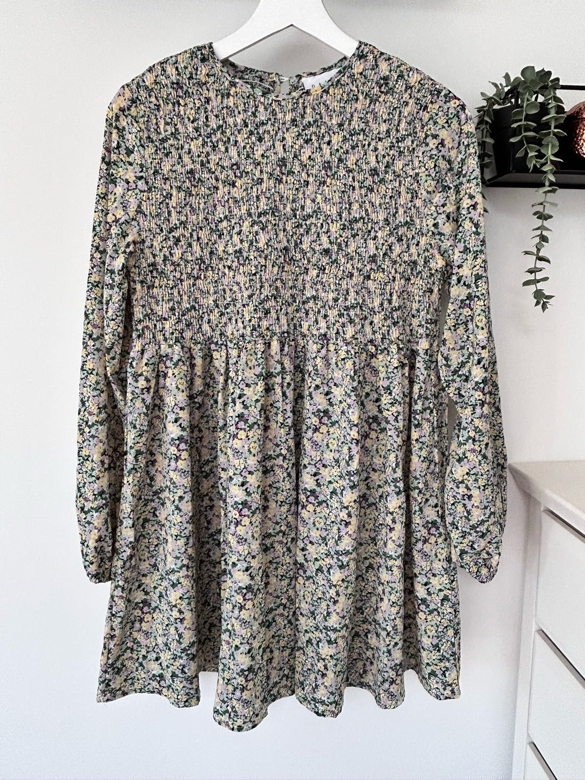 Daisy street Green/yellow/lilac ditsy floral long sleeve dress size 10