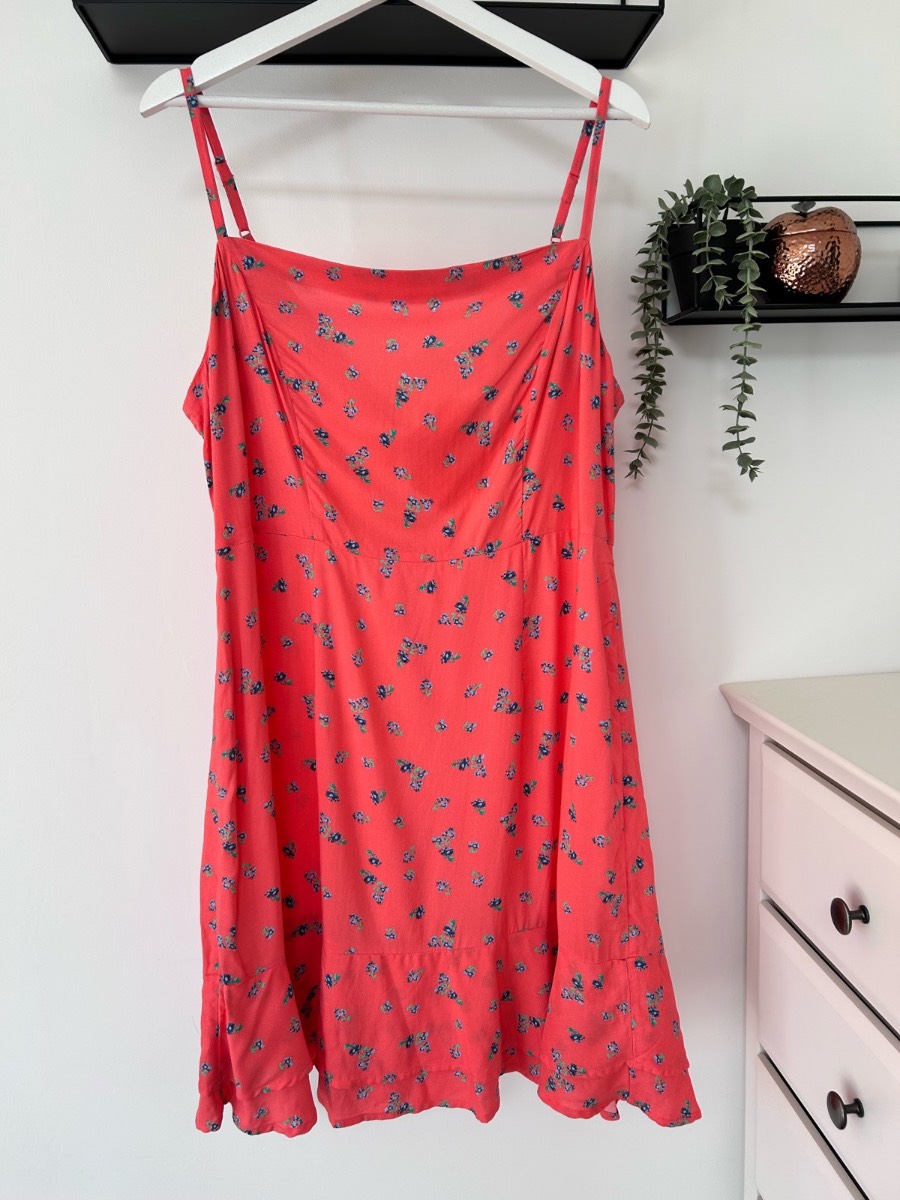 Red herring Coral floral cami frill hem dress size 16