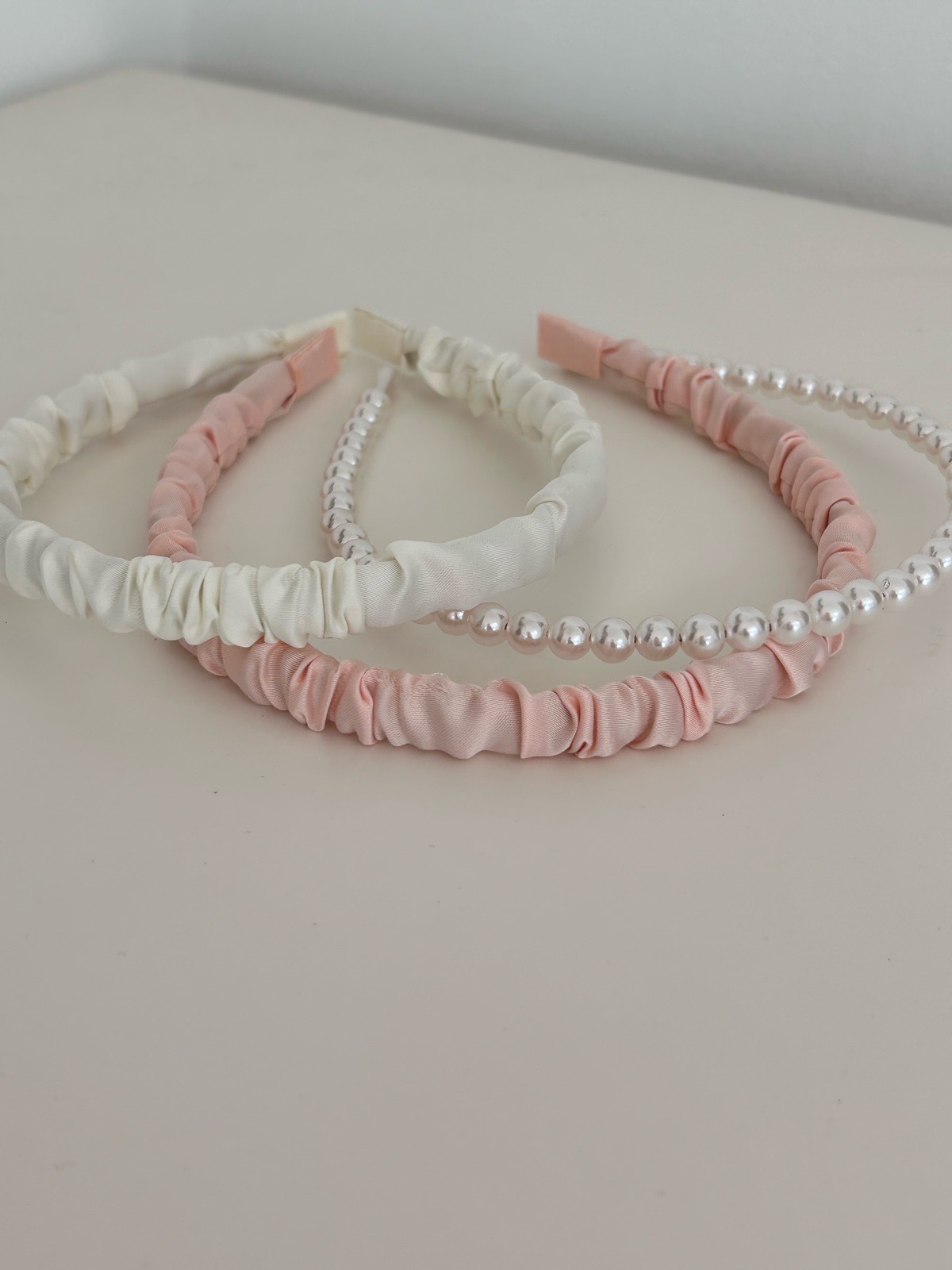Girls X3 pink/white/beaded headbands