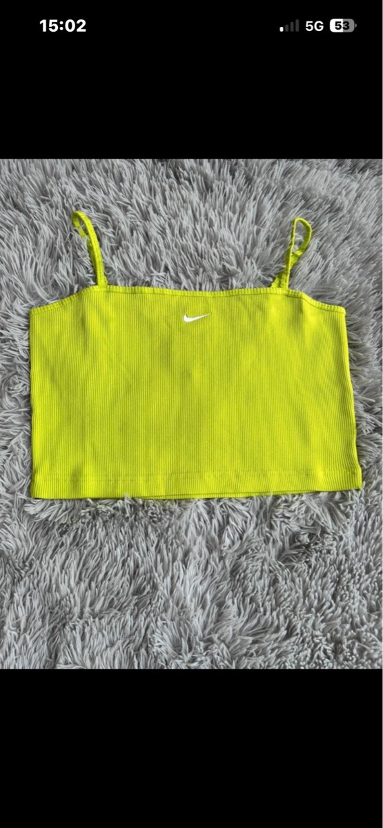 Nike essentials Bright lime green embroidered mini swoosh crop workout/gym top size M
