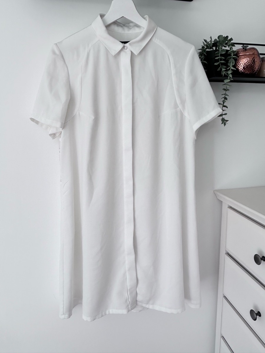 French connection off white embroidered lace back shirt dress size 12