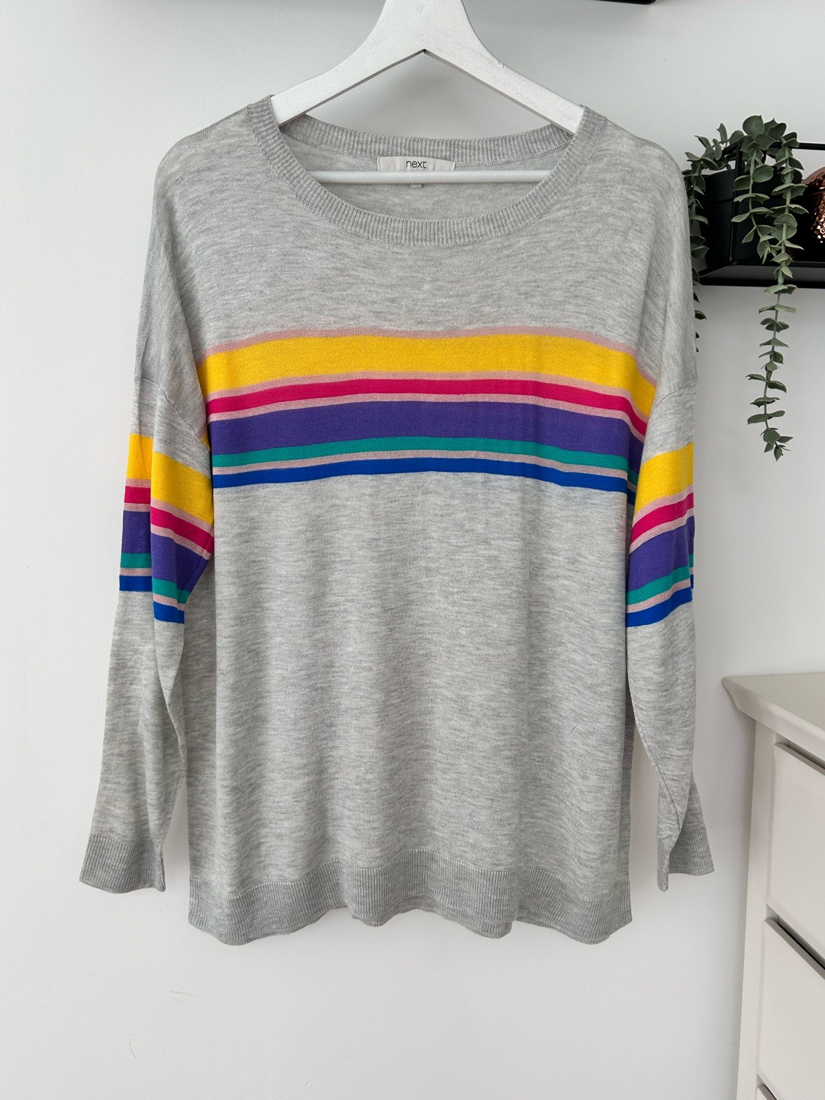 Next light grey bright multi striped lightweight jumper size 18