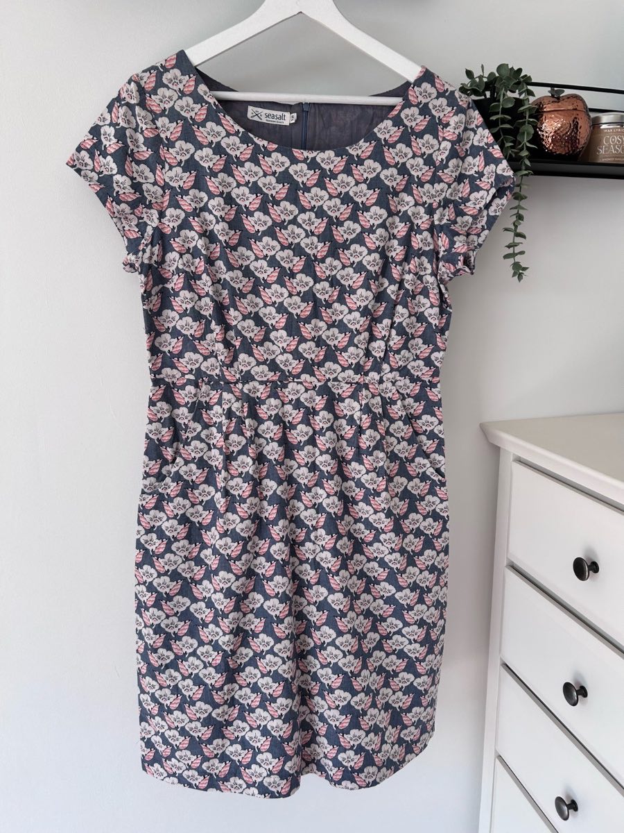 Seasalt blue/grey floral print cotton morion dress size 12