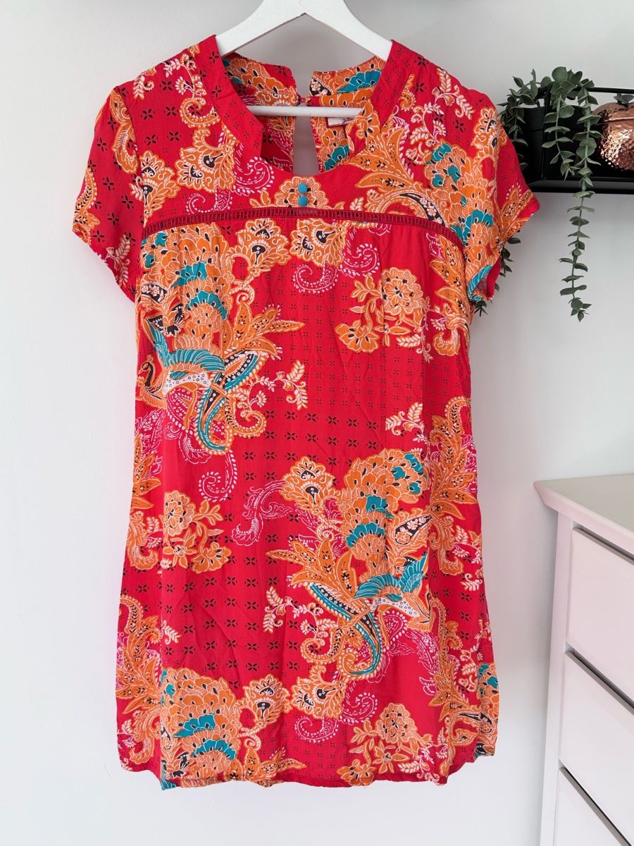 Joe browns Orange/red/teal floral oriental style dress size 10