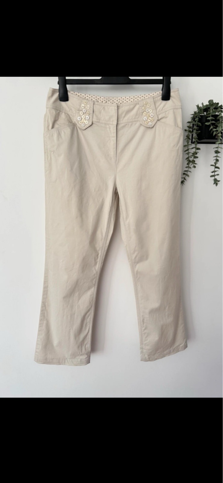 Per Una natural/stone cotton Button detail trousers size 14 short leg W34”