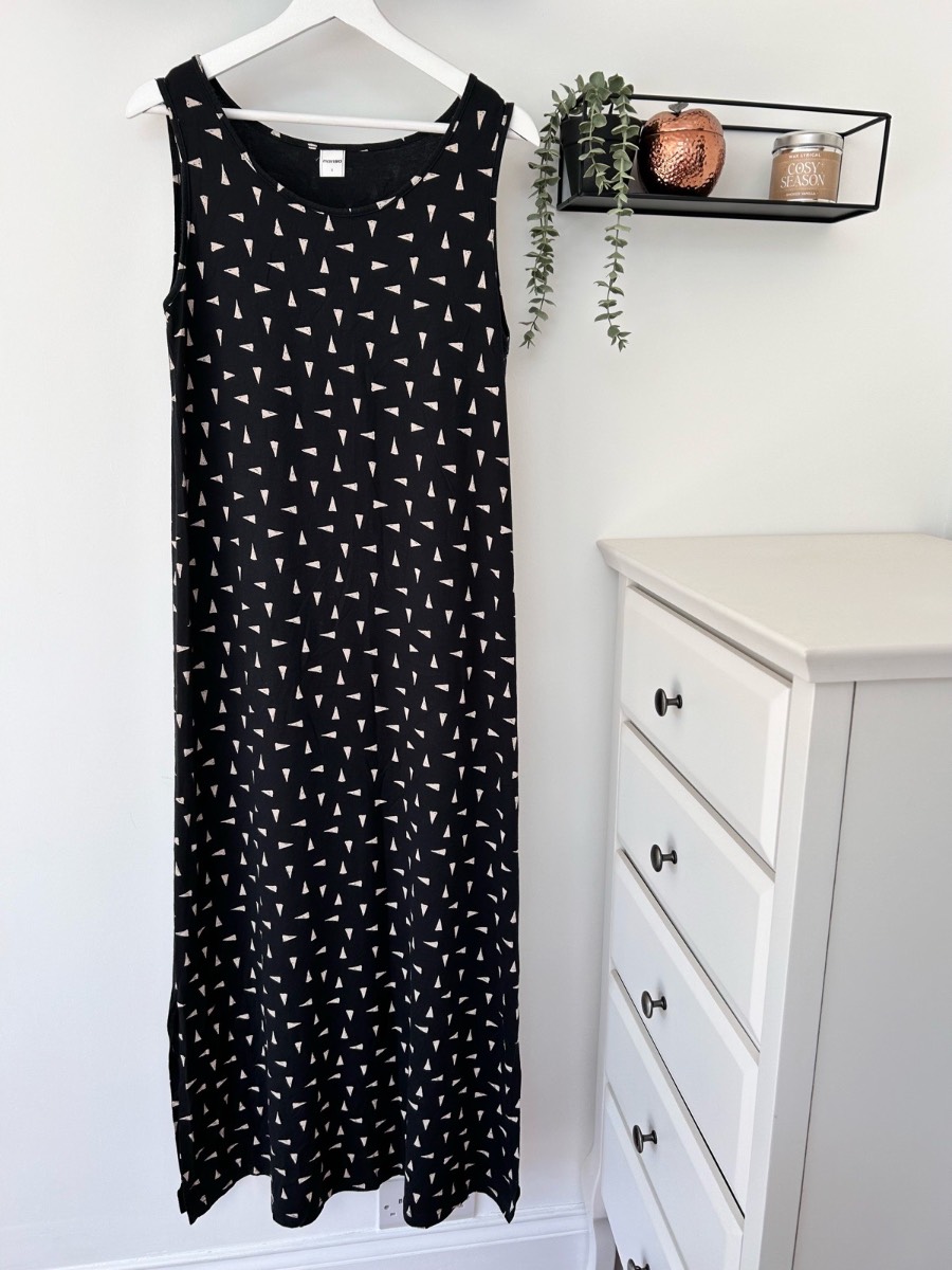 Nanso Black & beige triangle print sleeveless split side hem dress size S