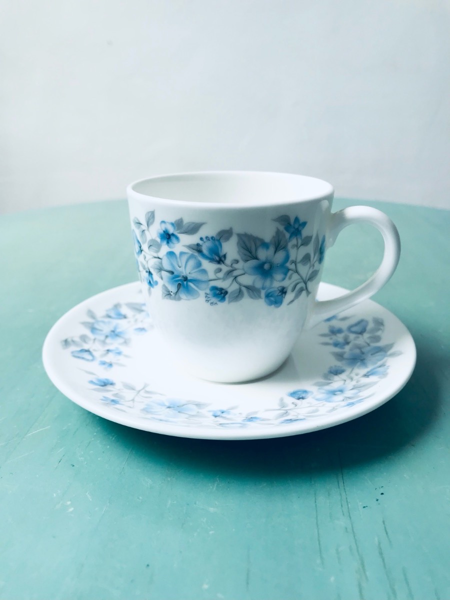 Vintage Wedgwood Petra coffee cup and saucer blue floral china