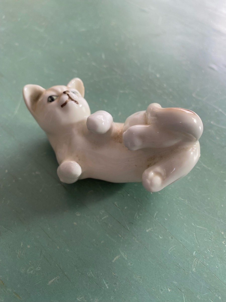 Vintage bone china figure of a playful cat