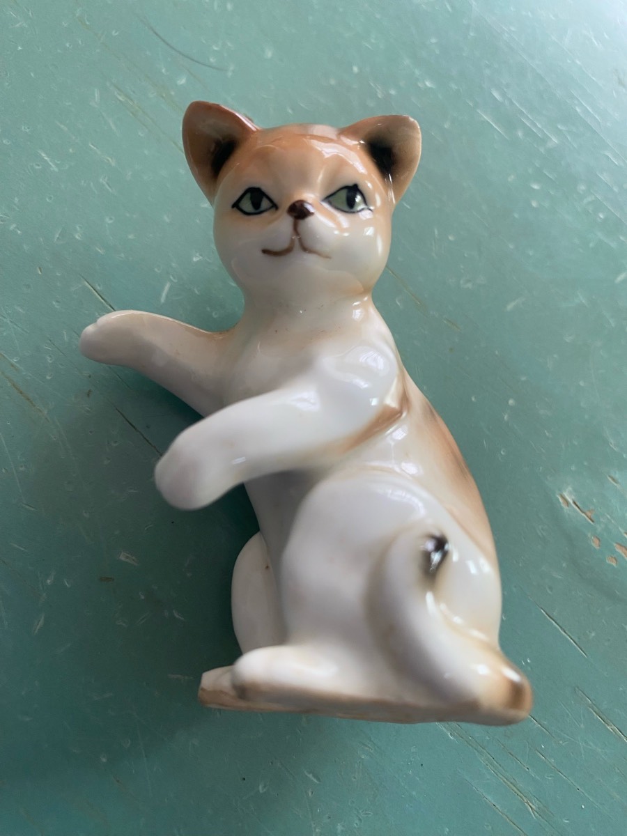 Vintage bone china figure of a playing cat