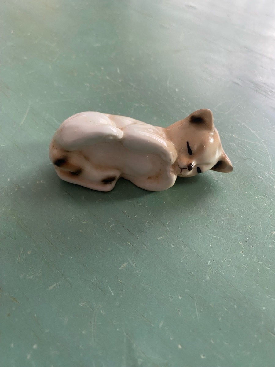Vintage bone china figure of a sleeping cat