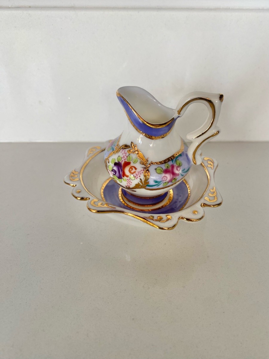 Vintage Leonardo Collection Miniature Jug & Dish Set  Floral/Gold