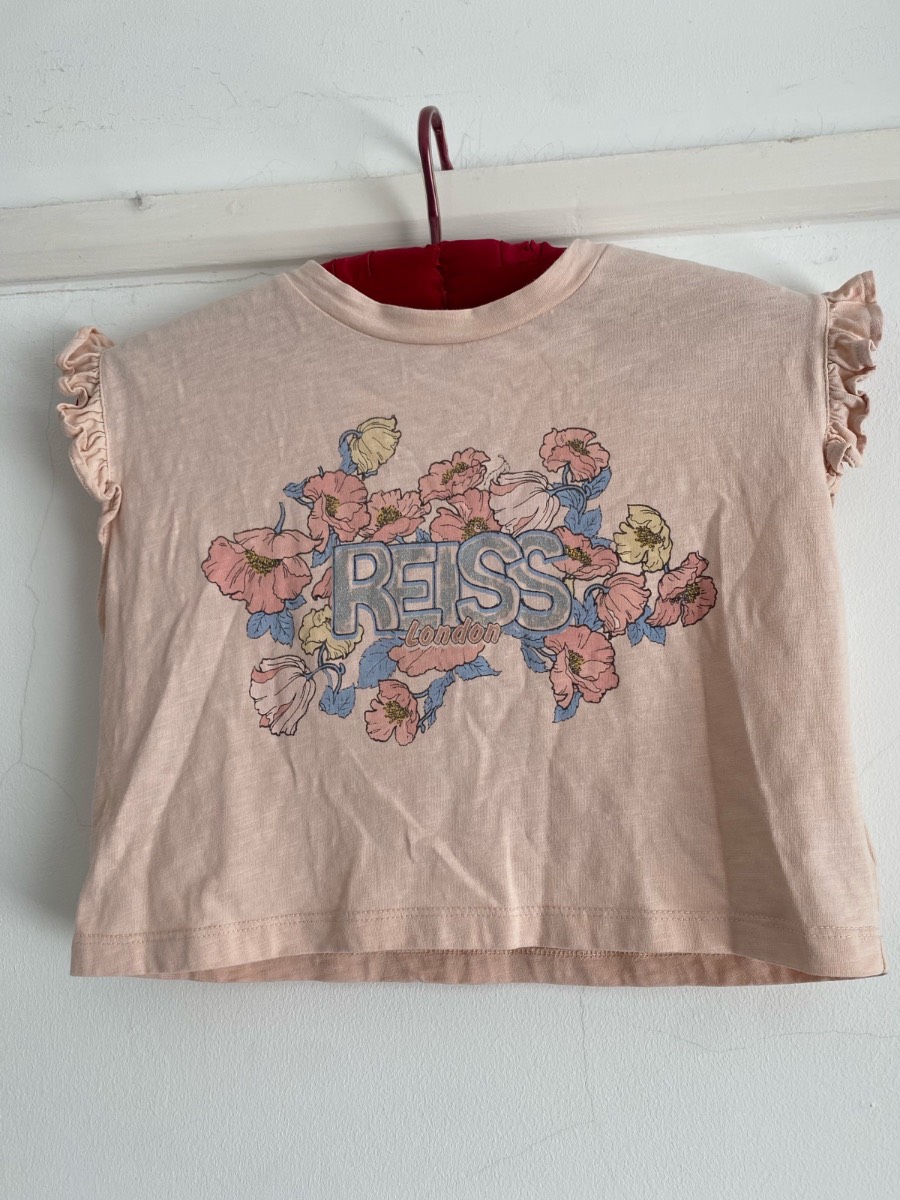 Girls cotton cropped pink Reiss tee with floral branding print age 10/11 yrs