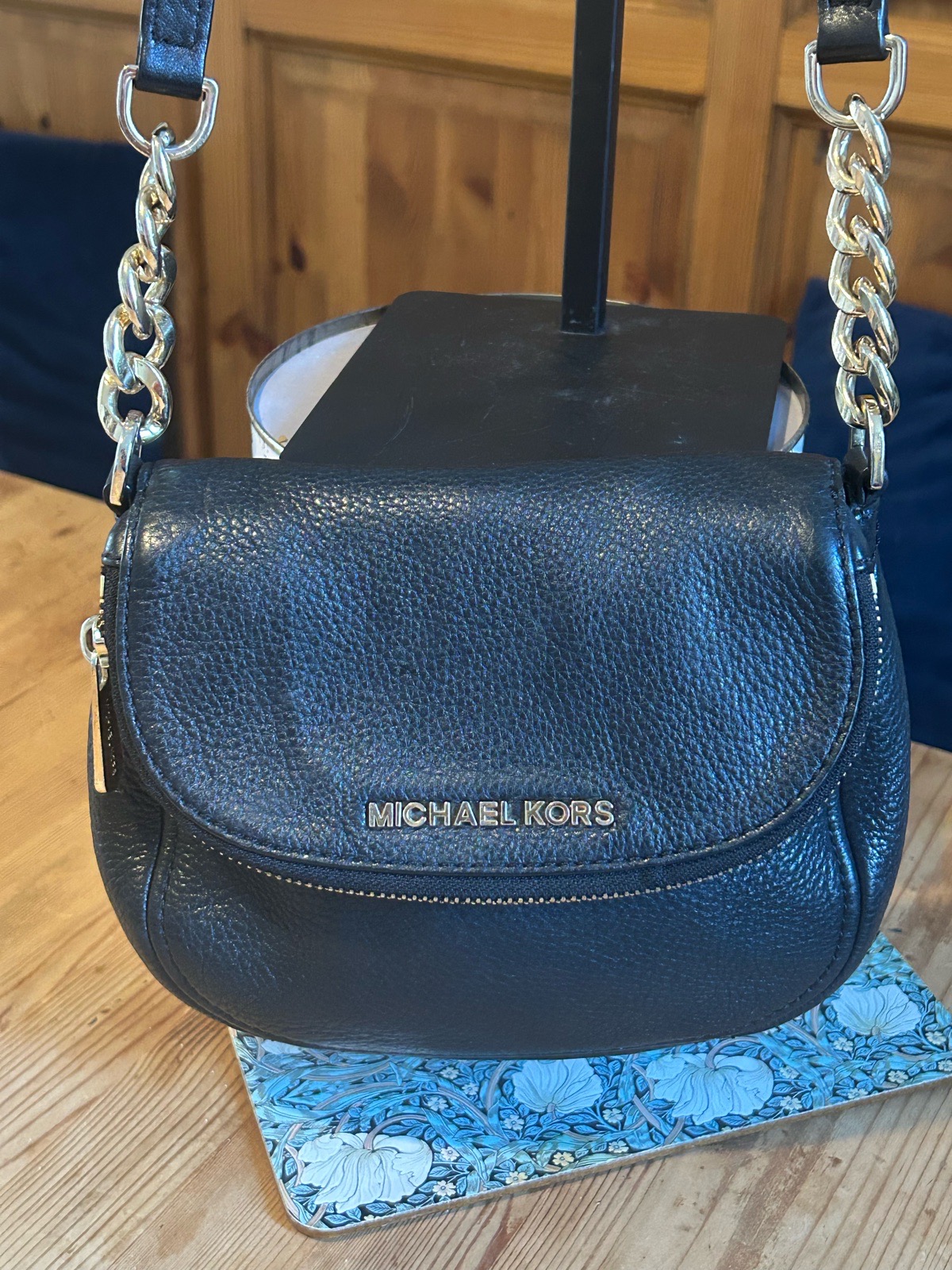 Michael Kors Bedford Black Pebbled Leather Crossbody Bag