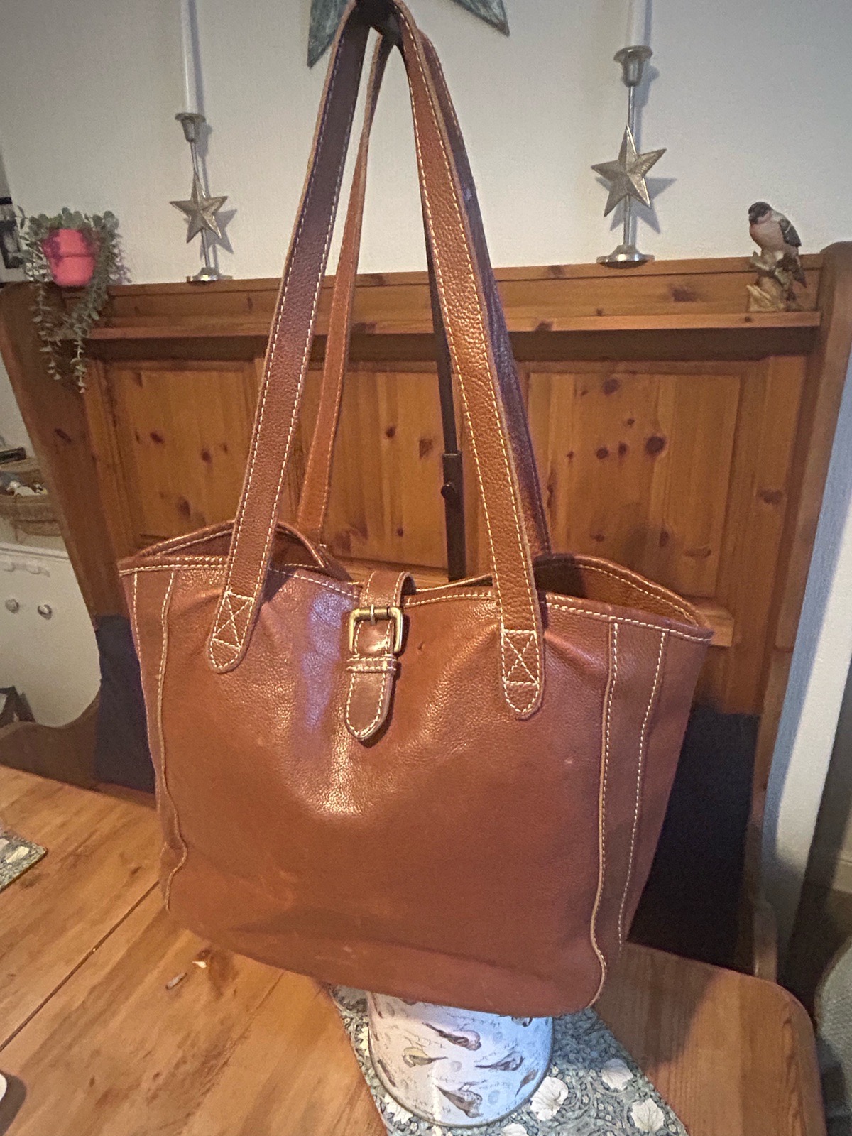 FatFace Brown Tan Textured Leather Tote