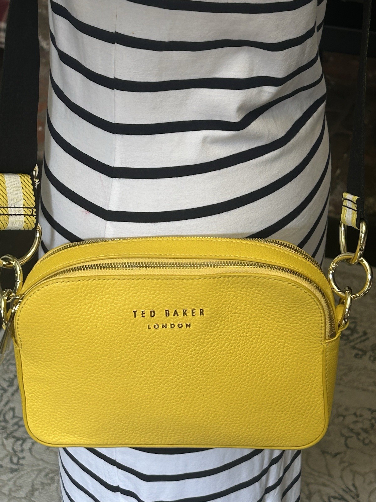 Ted Baker London Yellow Leather Camera Crossbody Handbag w/ 2 Swap Out Straps