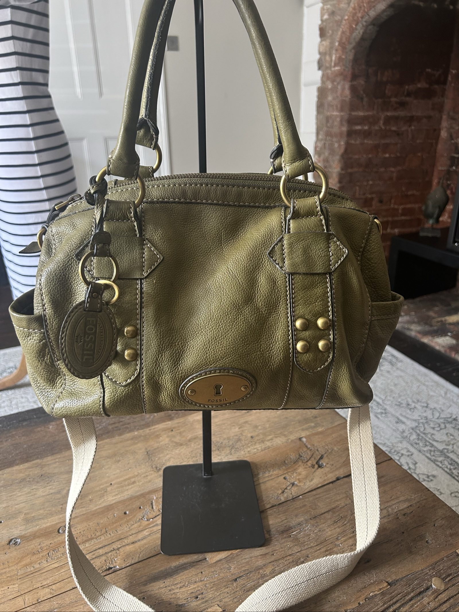 Fossil Olive Leather Satchel Handbag