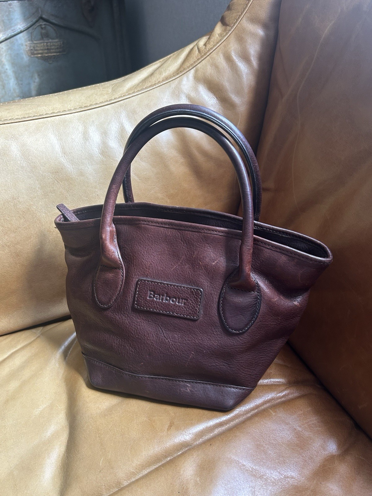 Barbour Ladies Brown Genuine Leather Small Handbag Mini Tote Bag 104121