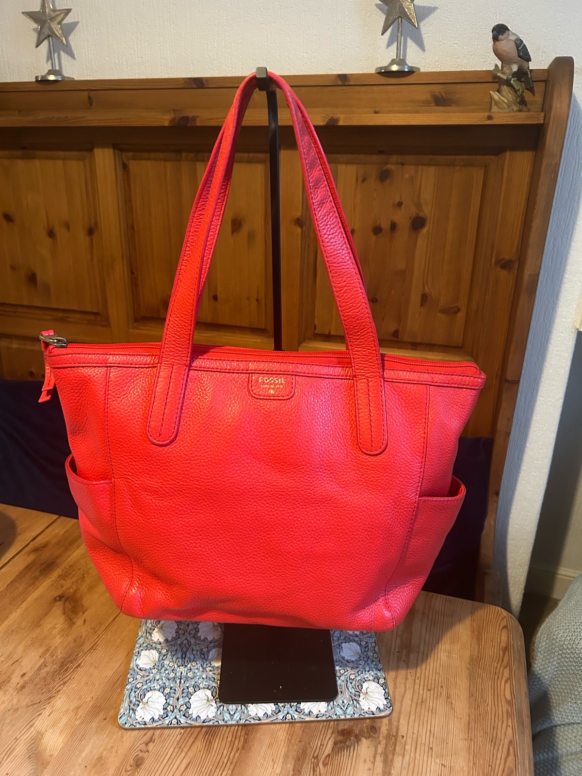 Fossil red leather tote