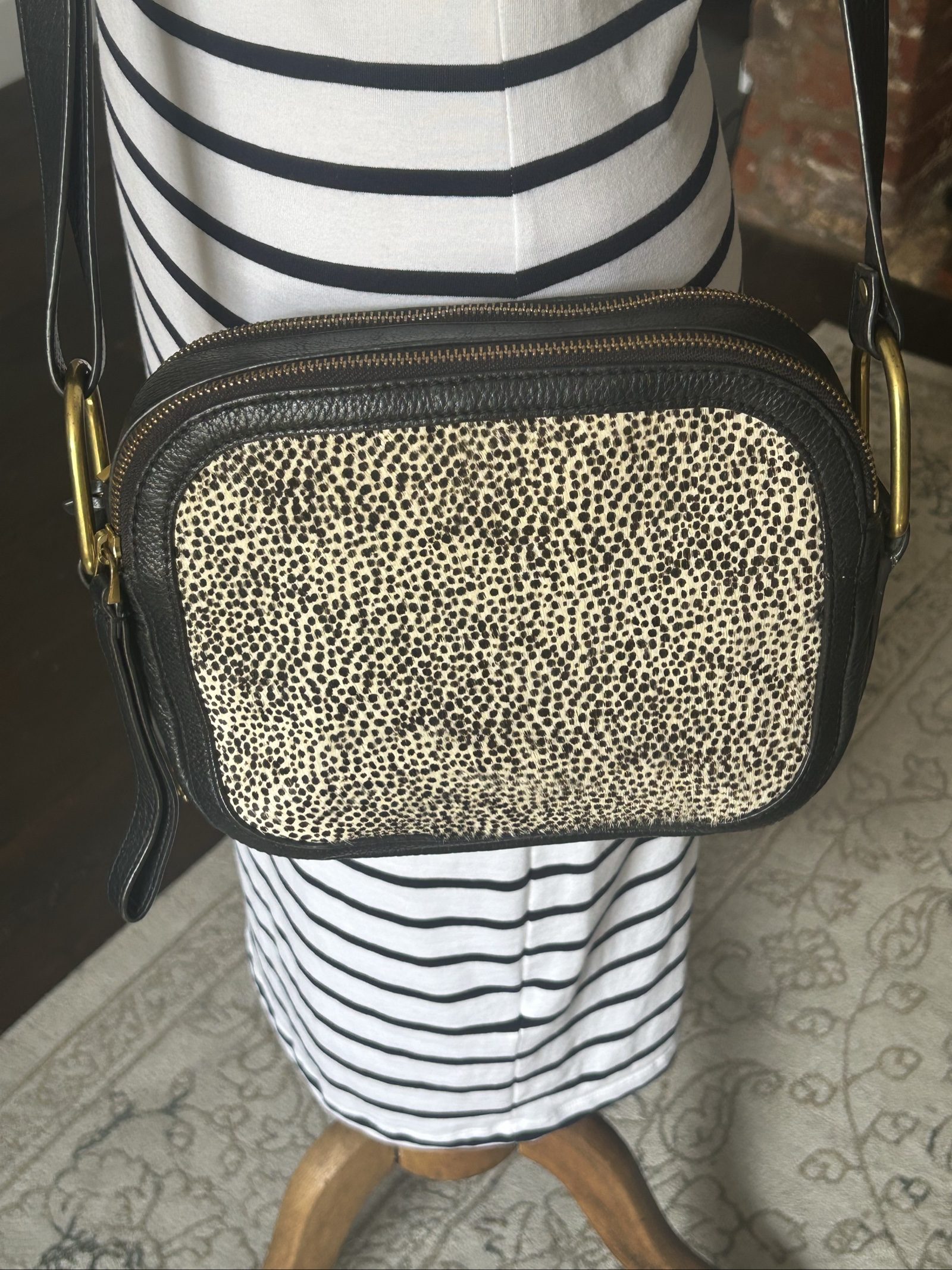 Fossil Black & White Leather Crossbody Bag Small Speckled