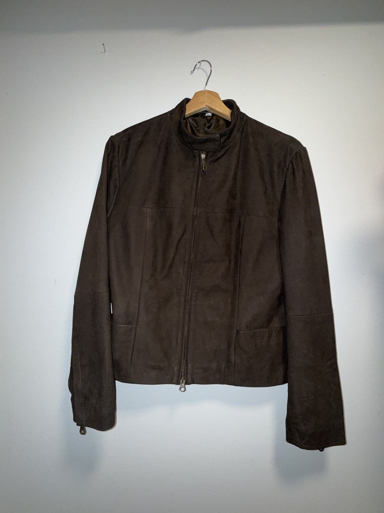 Vintage Minimalist Brown Real Leather Racer Jacket