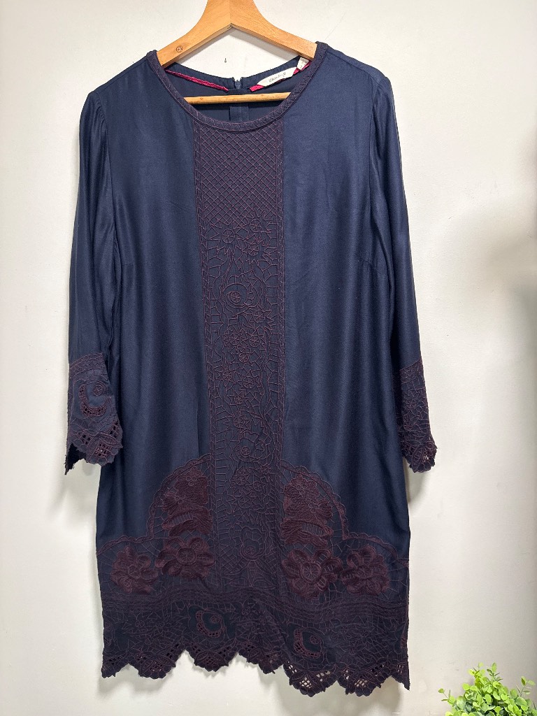 White Stuff Lacy Panel Shift Dress in Eccentric Blue - Size UK 16