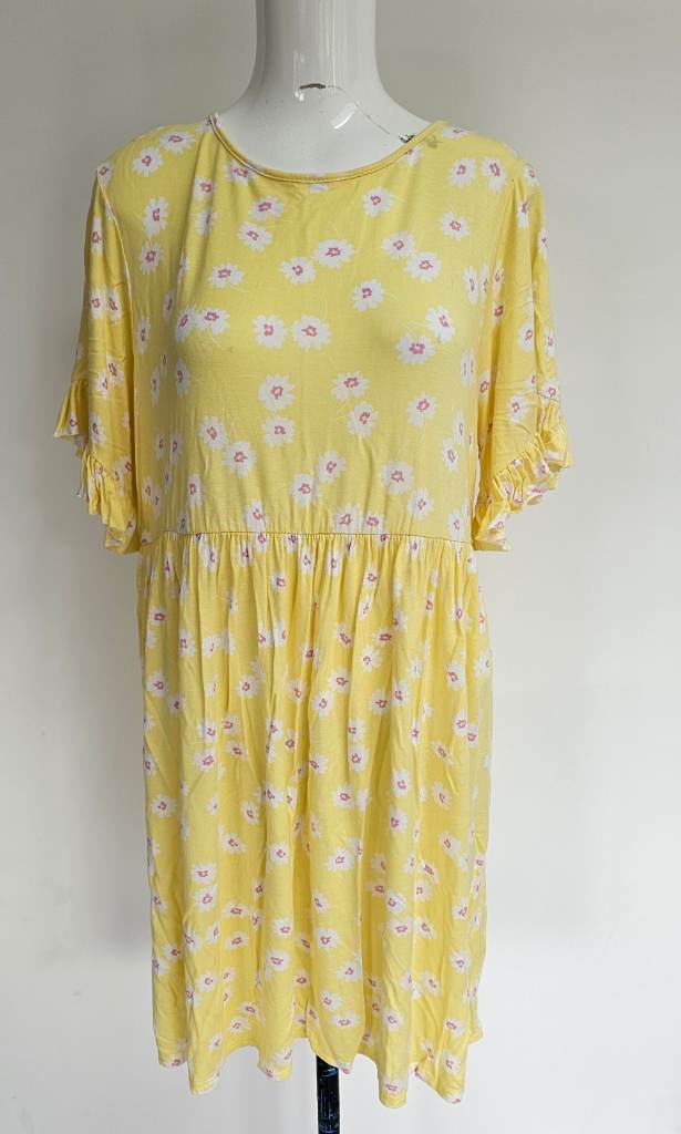 Yellow floral short sleeve shirred waist dress size 18 YOURS