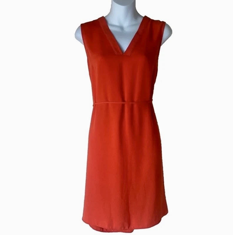 River Island UK 14 Poppy Red V Neck Shift Dress Tie Back