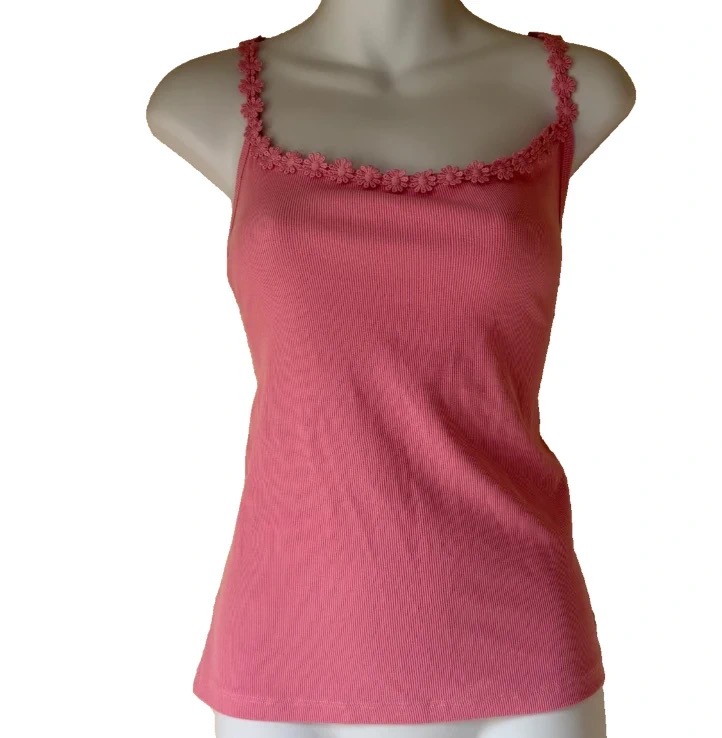PAPAYA Pink Ribbed Cami TOP Floral Straps Y2K Style Size 14