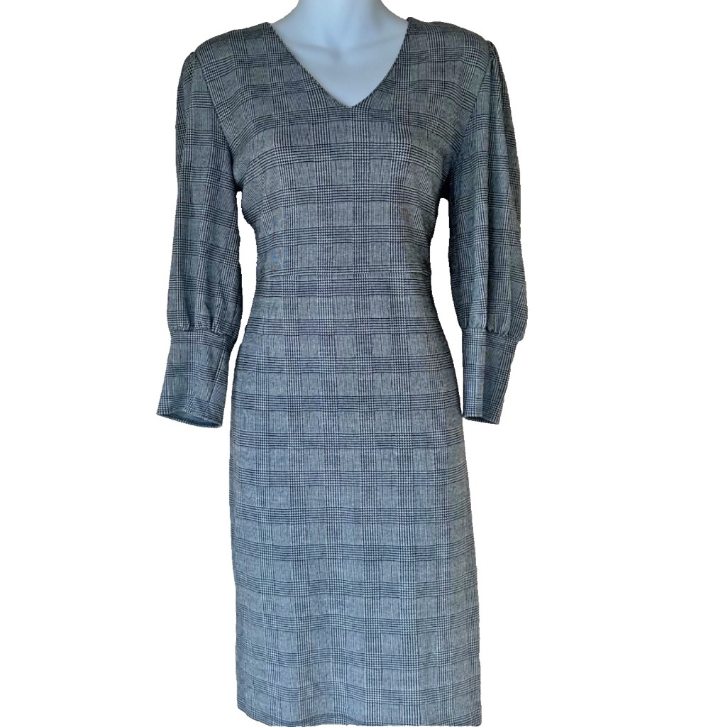 MANGO Grey Prince of Wales Check Dress V-Neck Size M