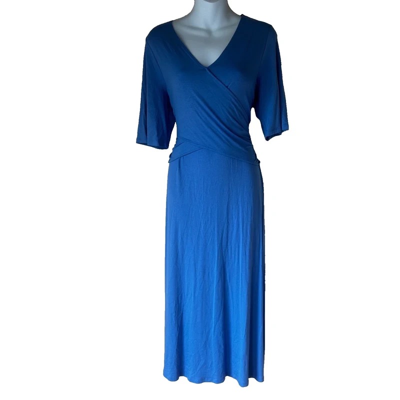 M&S Fresh Blue Wrap Style Midi Dress Size 12 BNWT