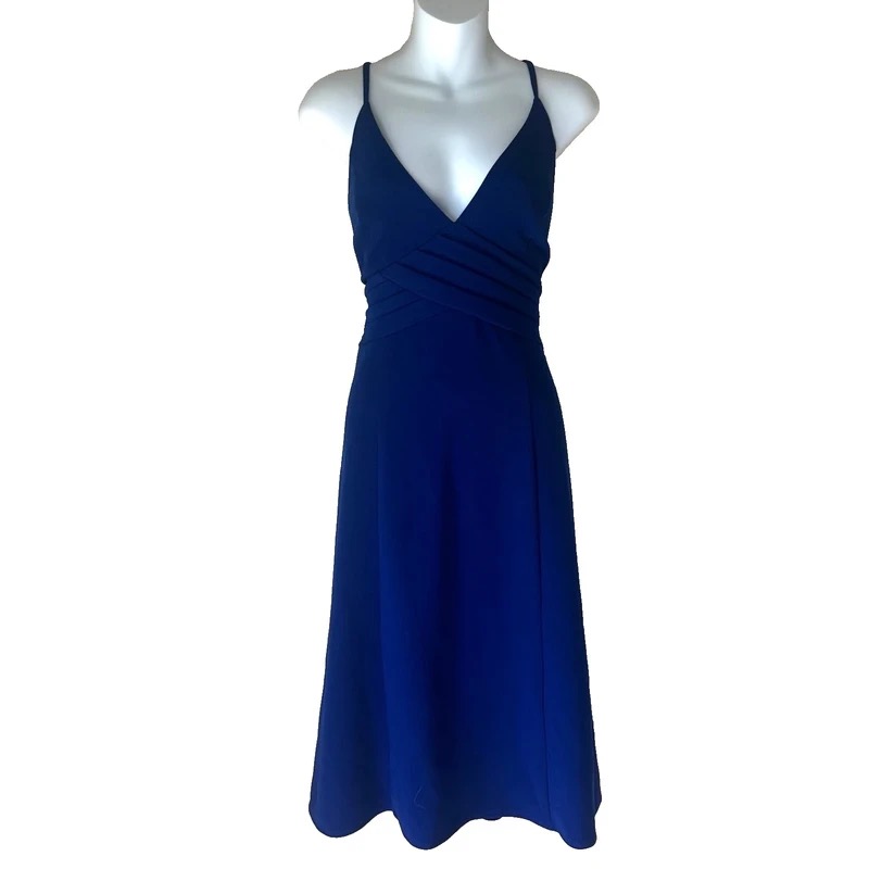 CHI CHI LONDON Blue strappy Textured pleated dress Size 14 Lined