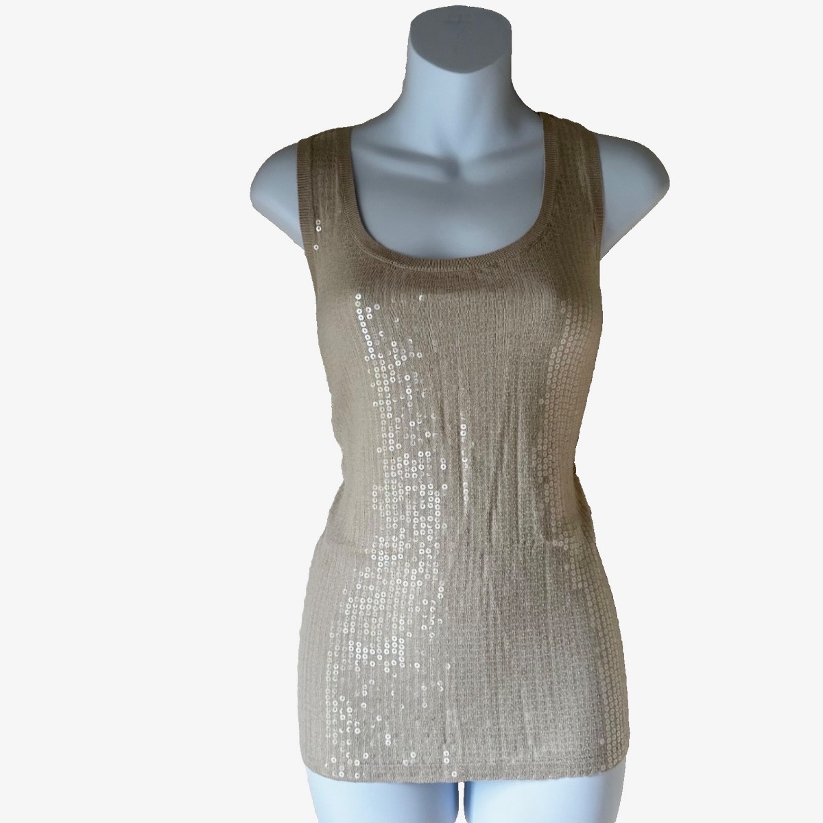 LOFT Ann Taylor Sleeveless Knit Tank Top Beige Sequin Size M