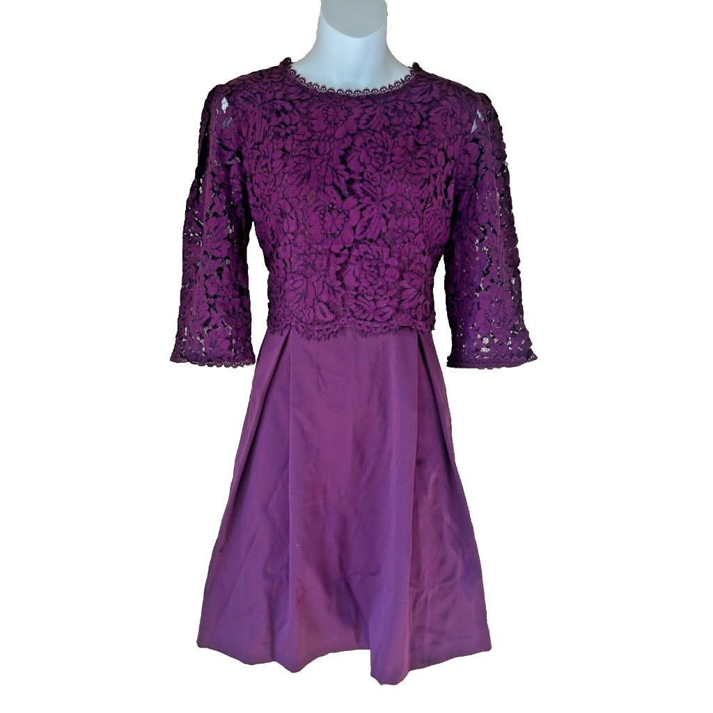 Oasis Lace detail occasion dress Size 12. Plum purple coloured