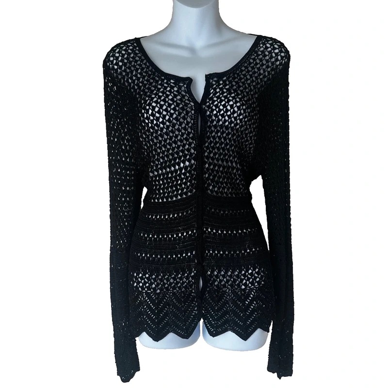 DASH, Crochet style cardigan knotted style button up long sleeve with beads. Size 14