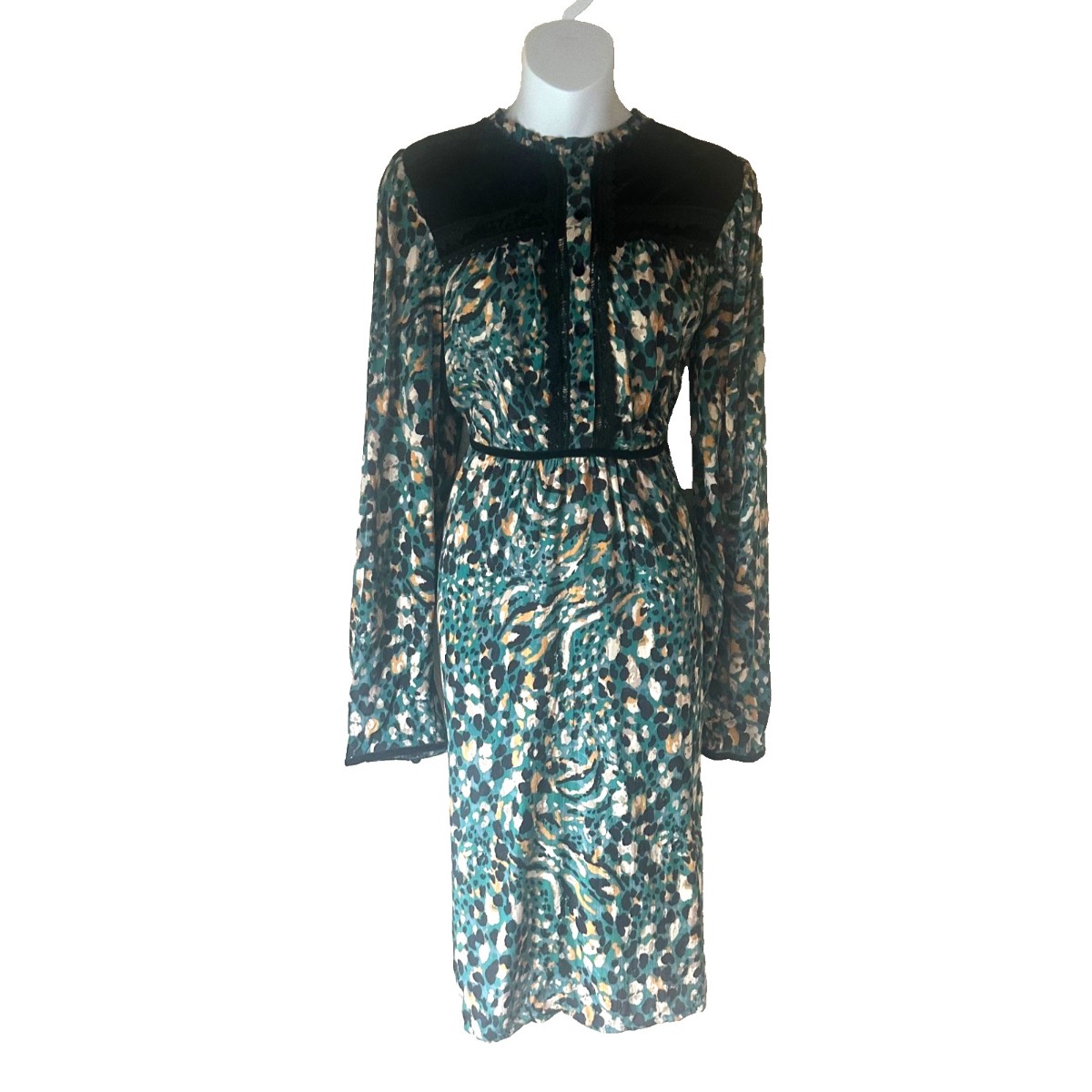 NWT Monsoon Esme Green Viscose Velvet Panel Dress Size 14 RRP £75