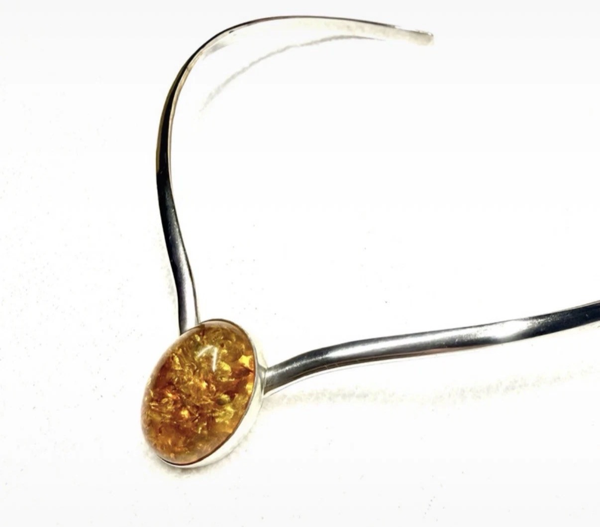 Vintage Amber and 925 Silver Necklace Pendant Torque Collar Necklace