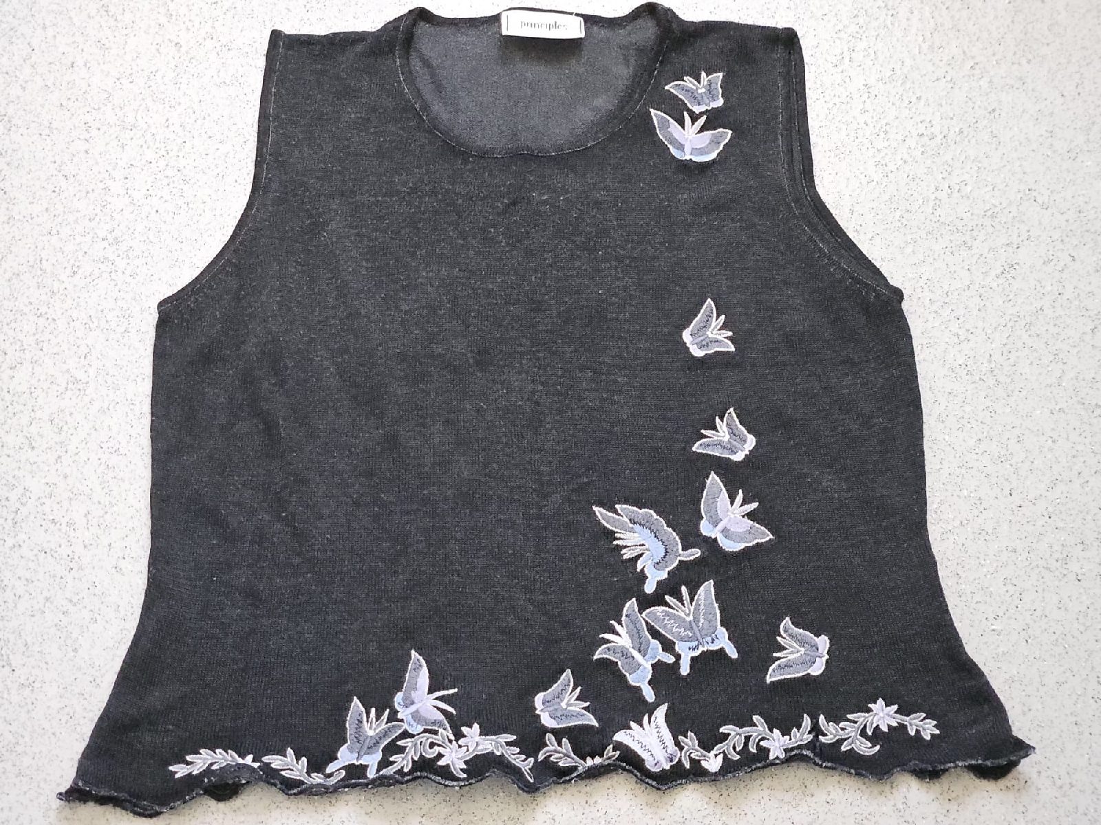 Vintage Principles Y2K Black Butterfly Embroidered Knit Vest Top Sz 16 Fairycore