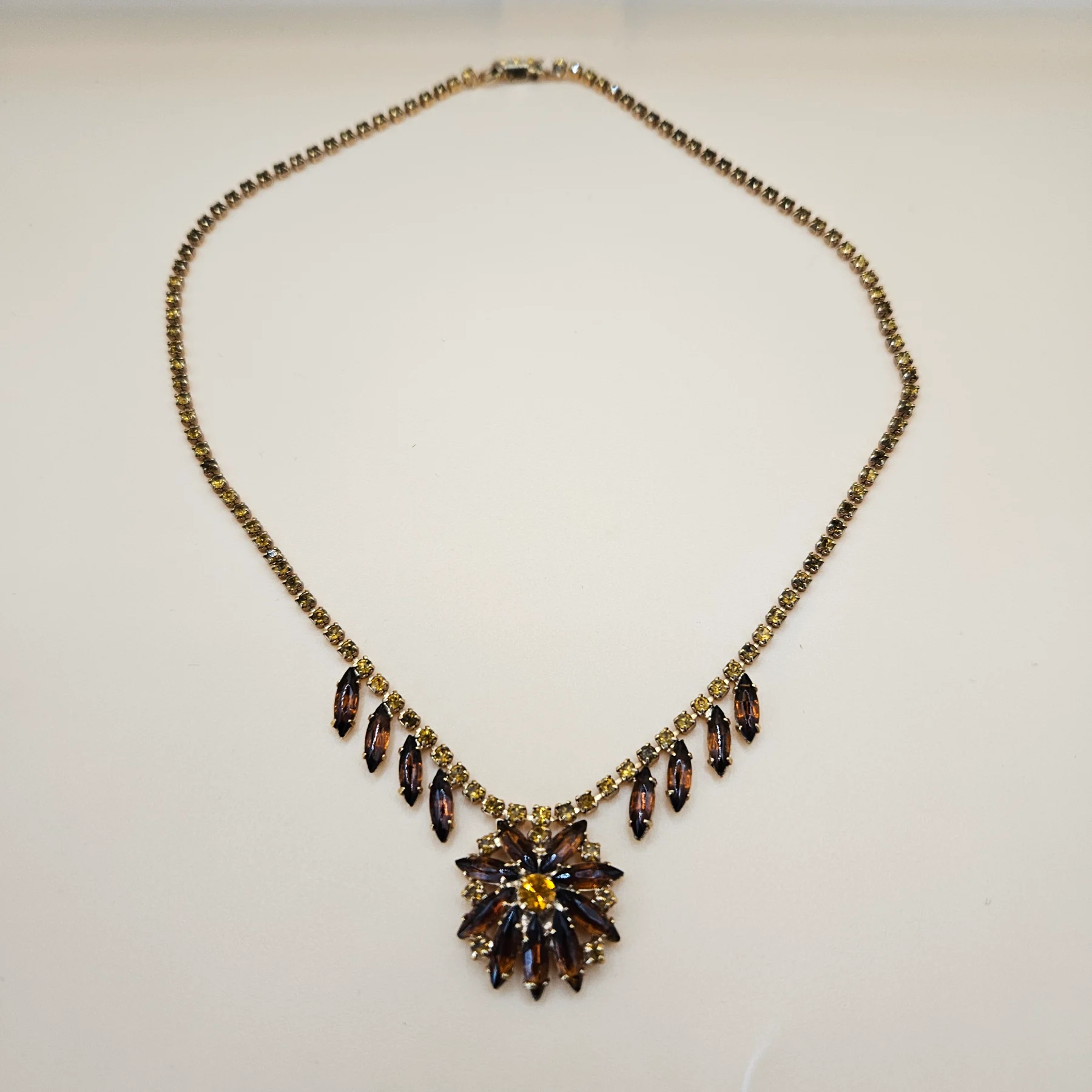 Amber Topaz Rhinestone Choker Necklace Flower Starburst Evening Cocktail